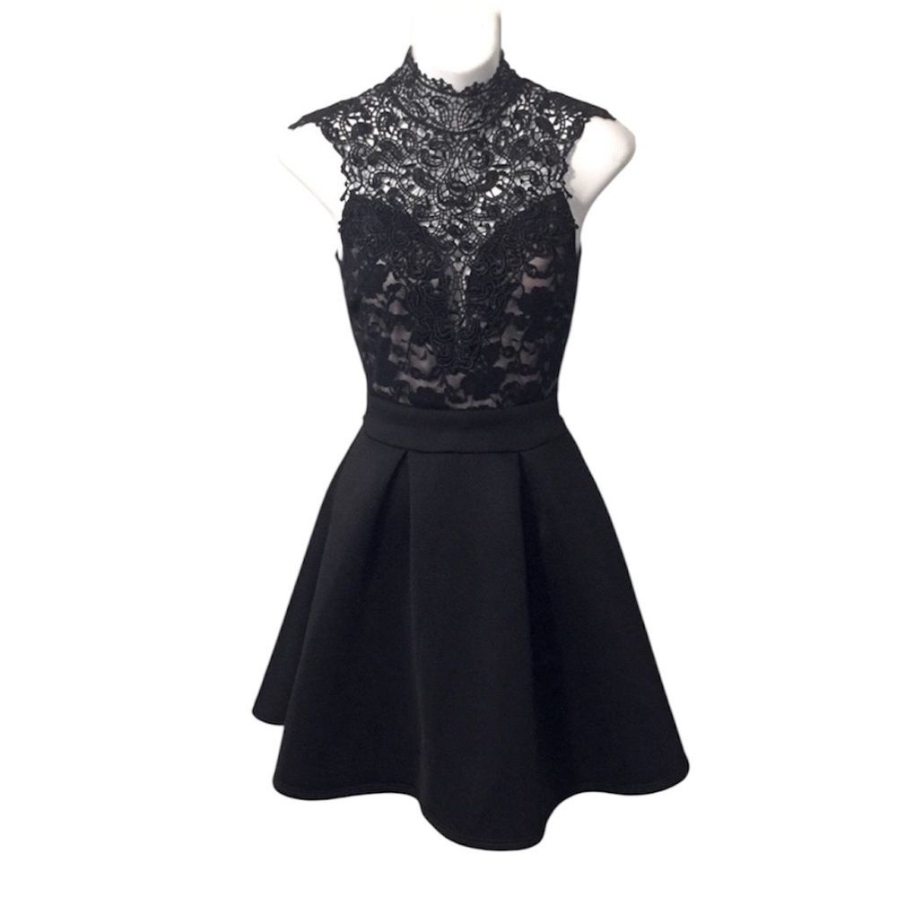 Windsor Lace Mesh Sleeveless Skater Style Mini Little Black Dress Sz S/M